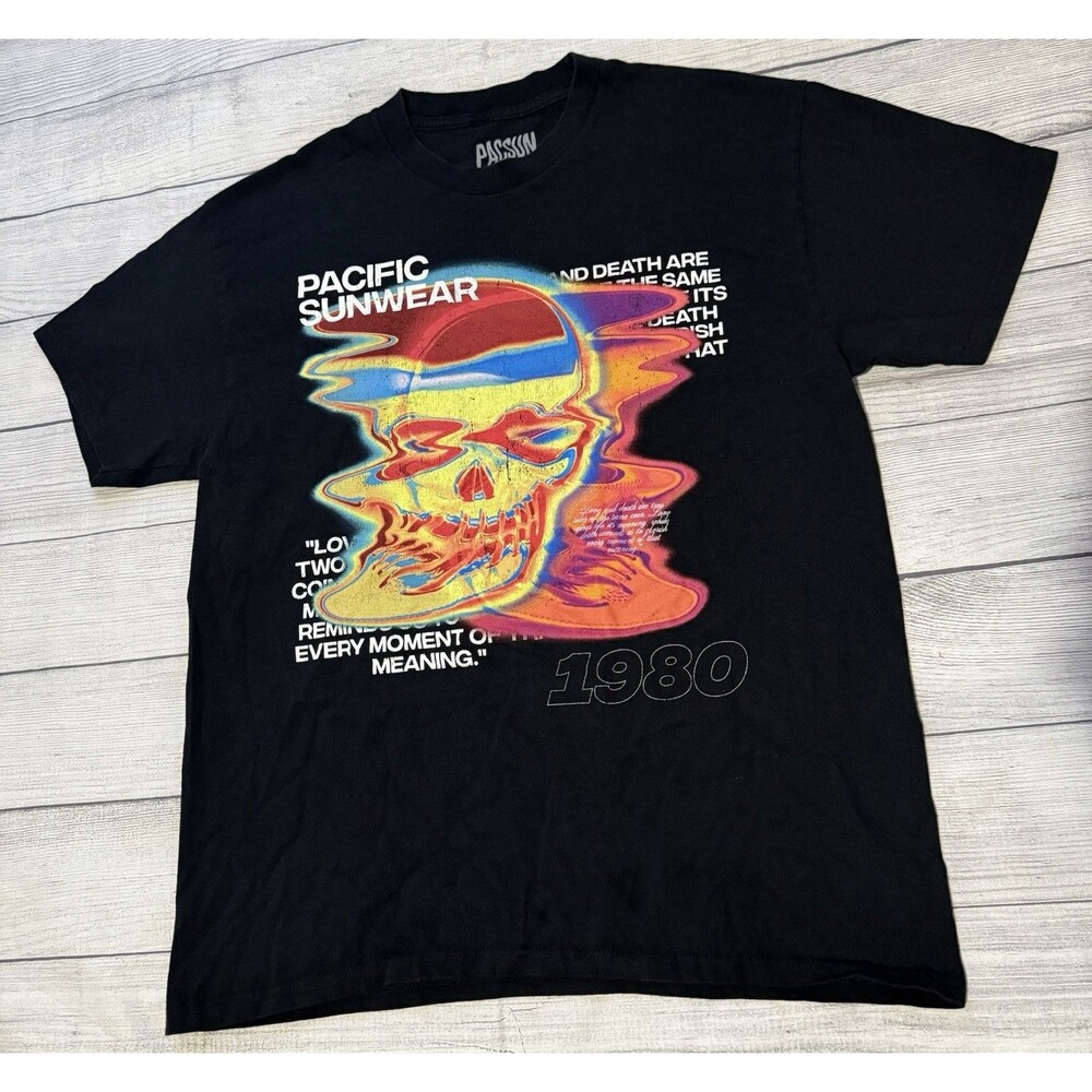 PacSun 1980 Skull Graphic T Shirt Thermal Design Rare Sold Out Size XL Black
